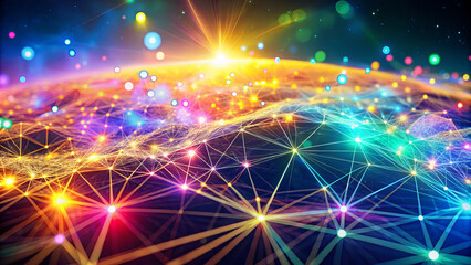 Fototapeta premium vibrant futuristic network visualization radiates bright hues, creating mesmerizing effect as colors shift and blend harmoniously. This captivating scene evokes sense of wonder and innovation