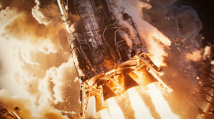 A powerful rocket engine being ignited