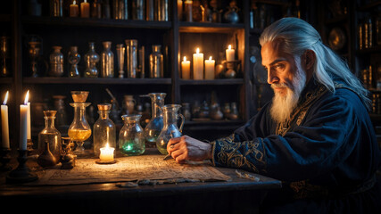 An alchemist in his alchemy lab