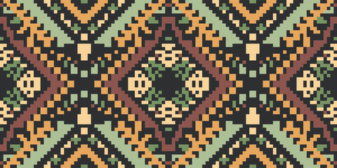 Geometric Ikat Weaving Patternfolk Embroidery, Aztec Geometric Ornament Print. Design for Carpet, Wallpaper, Clothing, Wrapping, Fabric