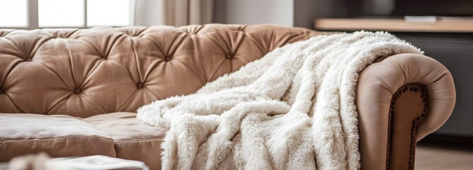 27. A plush throw blanket on a comfortable sofa