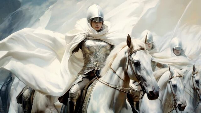 Knights in white sating. Animated video clip
