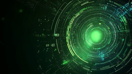 Obraz premium Abstract futuristic background with glowing green circles and lines.