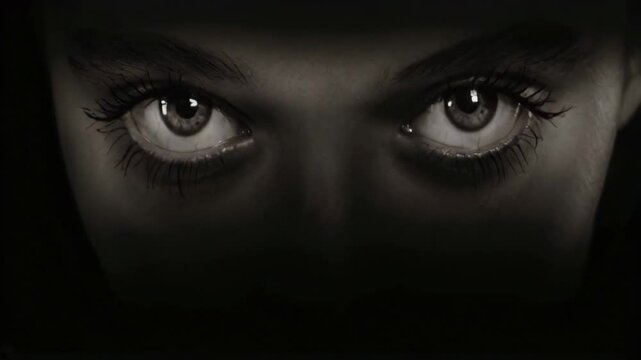 Intense Eyes Staring from Darkness with Suspicion
