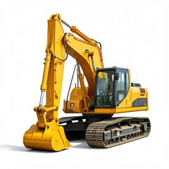 yellow excavator on a white background - obrazy, fototapety, plakaty