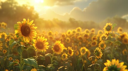 Obraz premium Sunflowers Field at Sunset