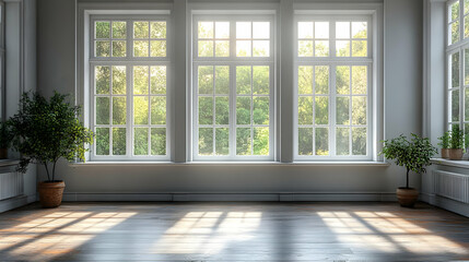 Fototapeta premium Sunlight Streaming Through Windows in Empty Room