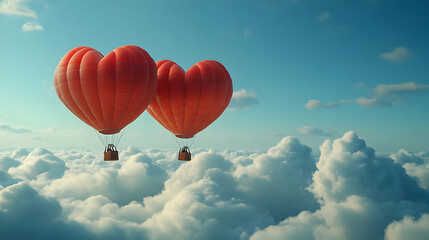 Fototapeta premium Heart-Shaped Balloons Soaring Above Clouds