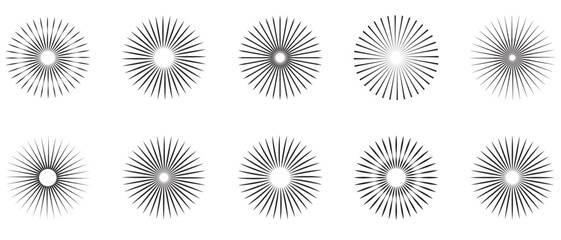 set of elements for design, set of elements,Set of sunburst design element, Set of rays, beams element. Sunburst, starburst shape. Vintage sun burst frames and design elements, Beams, rays, starburst.