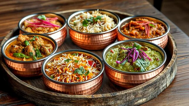 Assorted Indian Dishes on Wooden Table