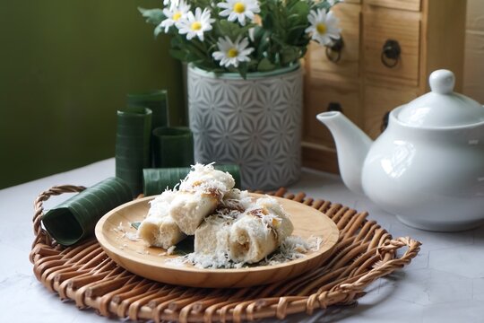 Putu Bambu or Rice Flour Steamed Cake in Bamboo.  A popular snack in Malaysia, Indonesia and Singapore.
