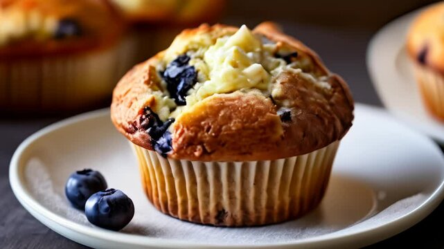  Deliciously baked blueberry muffin with a bite taken out