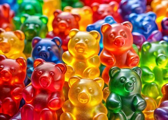 Obraz premium Colorful Gummy Bear Illustration with Various Flavors and Textures on a Bright Background