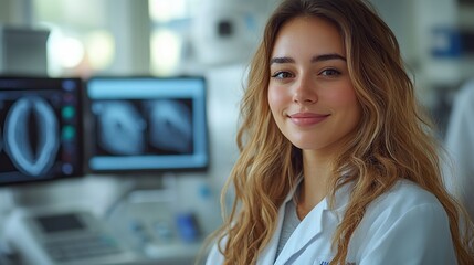young doctor is examining patient by using an ultrasound equipment in clinic
