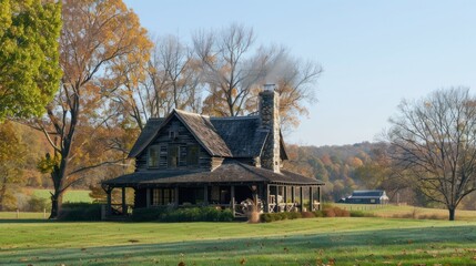 Rustic Log Cabin in Autumn