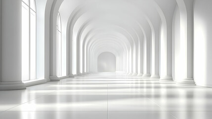 Fototapeta premium White Archway Hallway with Light Shining Through Windows