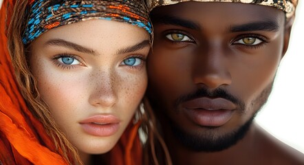 Fototapeta premium Close-up of an interracial couple. Advertisement photo.