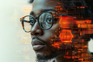 AI Cybersecurity Threat Analysis: African American IT Specialist in Action with Technology Collage