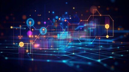Obraz premium Illustration of Business analytics data flow concept with Big data technology, data science ,Querying analyzing, complex information, Neural network for artificial intelligence and Data mining