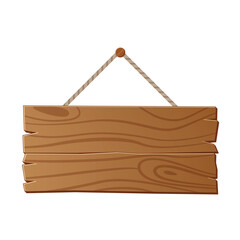 Hanging wooden sign board, rustic signpost or billboard, notice and information theme