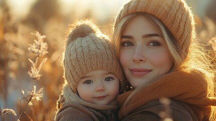 Obraz premium young mother in nature with baby son in the arms