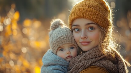 Obraz premium young mother in nature with baby son in the arms