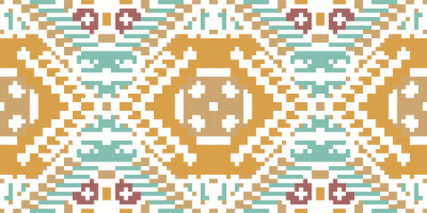 Sari Pattern Ikatee Patternfolk Embroidery, Aztec Geometric Ornament Print. Design for Carpet, Wallpaper, Clothing, Wrapping, Fabric
