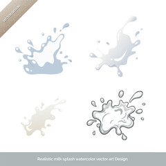 Realistic Milk Splash  Watercolor Vector Art Set