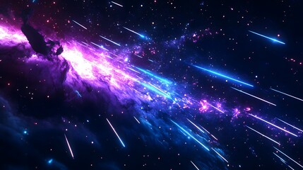 Obraz premium Surreal Neon Meteor Rainfall with Glowing Bioluminescent Energy