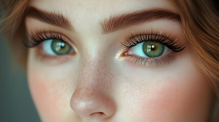 Fototapeta premium Close-Up Portrait of a Woman's Green Eyes with Long Eyelashes