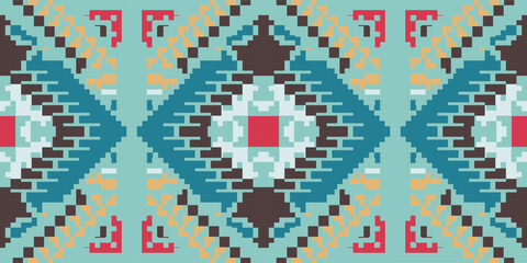Retro Ikatee Patternfolk Embroidery, Aztec Geometric Ornament Print. Design for Carpet, Wallpaper, Clothing, Wrapping, Fabric