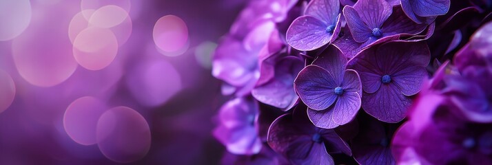 Close-up soft focus on delicate purple flowers forming an ethereal and dreamy ambiance filled with calm and tranquility.