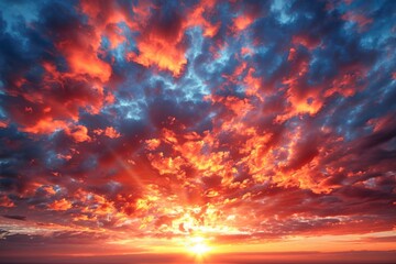 Panoramic Red and Orange Sunset Sky with Soft Clouds