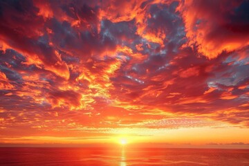 Red and Orange Sunset Sky with Beautiful Clouds