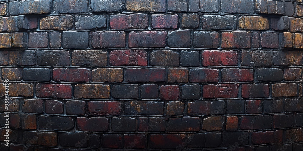 Poster A weathered brick wall with a dark grey base and a subtle gradient of faded red and golden hues