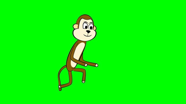 2d animated character of  Angry monkey or chimpanzee fighting, tail wagging, violence, fighting, rhythmic movements, bully  . in green screen background chroma key.