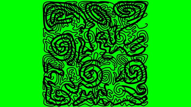 2d animated character of  Black continuous spiral and zigzag movement in the shape of a thick square or rectangle, snake and ladder  . in green screen background chroma key.