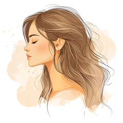 Beautiful Woman Profile Portrait  transparent background with Watercolor Background