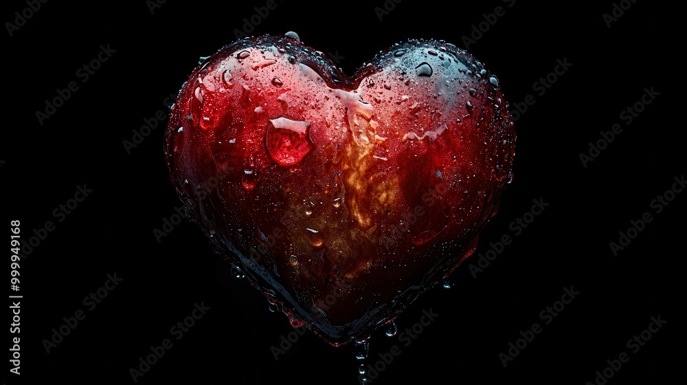 Aufkleber a glistening heart shaped fruit with water droplets clinging to its surface, creating a vivid and dr
