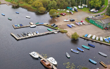 Obraz premium Aerial view of Balmaha Scottish village at Loch Lomond