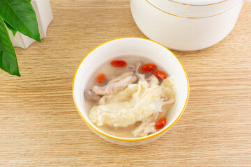 A bowl of pork belly and fish maw stew