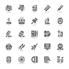 Library and Science icon pack for your website, mobile, presentation, and logo design. Library and Science icon glyph design. Vector graphics illustration and editable stroke.