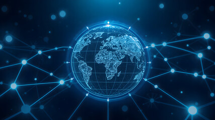 Obraz premium Global connection network background. World map. High-speed internet technology concept or fast wireless data transmission. modern internet network connection technology background