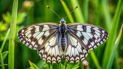 High angle view of a Marbled White Butterfly (Galathea melanargia)