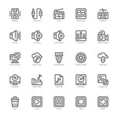 Multimedia Stuff icon pack for your website, mobile, presentation, and logo design. Multimedia Stuff icon outline design. Vector graphics illustration and editable stroke.