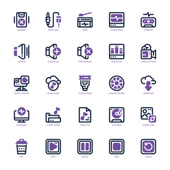 Multimedia Stuff icon pack for your website, mobile, presentation, and logo design. Multimedia Stuff icon dual tone design. Vector graphics illustration and editable stroke.