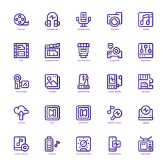 Multimedia Stuff icon pack for your website, mobile, presentation, and logo design. Multimedia Stuff icon basic line gradient design. Vector graphics illustration and editable stroke.
