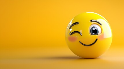 A cheerful yellow emoji with a wink and rosy cheeks, perfect for conveying happiness and playfulness in any project.
