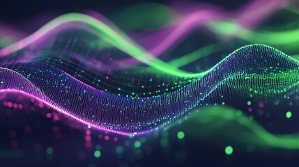 Digital waves in green and violet, abstractly visualizing the dynamic interplay of data science and Julia's capabilities