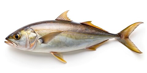 High angle view of amberjack fresh fish on white background